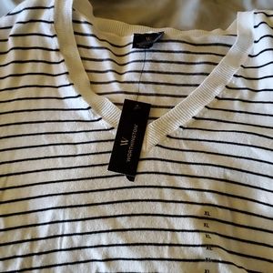 Black and white stripes v-neck sweater